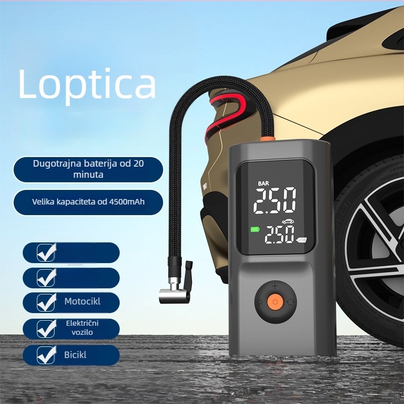 Dvostruki digitalni zaslon prijenosna pumpa za zrak za auto i bicikl, žično i bežično napajanje, 100W, 11,1V, 30 L/min, USB punjenje / upaljač