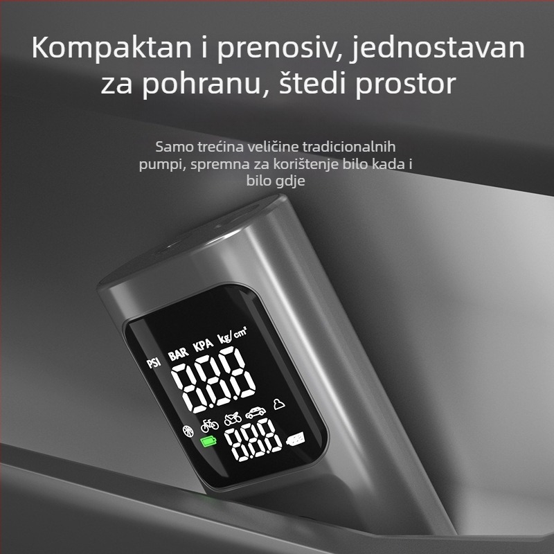 Dvostruki digitalni zaslon prijenosna pumpa za zrak za auto i bicikl, žično i bežično napajanje, 100W, 11,1V, 30 L/min, USB punjenje / upaljač