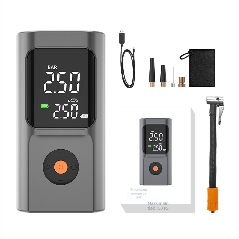 Dvostruki digitalni zaslon prijenosna pumpa za zrak za auto i bicikl, žično i bežično napajanje, 100W, 11,1V, 30 L/min, USB punjenje / upaljač