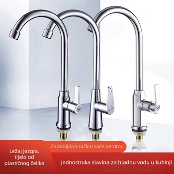 Kuhinjski slavina za sudoper, hladna voda, 304 nehrđajući čelik, montaža na stupu, 1/2-inčni priključak