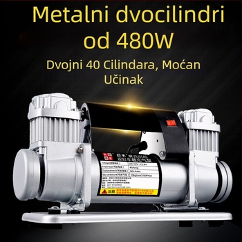Giant Wood dvostruka cilindrična pumpa za zrak za automobil, 12V, 280W+, metalna konstrukcija, 5 m crijevo, manometar