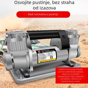 Giant Wood dvostruka cilindrična pumpa za zrak za automobil, 12V, 280W+, metalna konstrukcija, 5 m crijevo, manometar