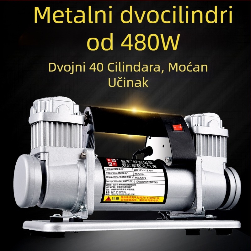 Giant Wood dvostruka cilindrična pumpa za zrak za automobil, 12V, 280W+, metalna konstrukcija, 5 m crijevo, manometar