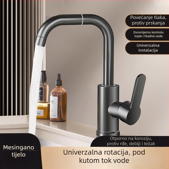 Univerzalna kuhinjska slavina, okretna, protiv raspršivanja, samo hladna voda (Materijal: 304 nehrđajući čelik; Površina: brušena; Jezgro ventila: keramički disk; Način otvaranja: spiralni navoj)