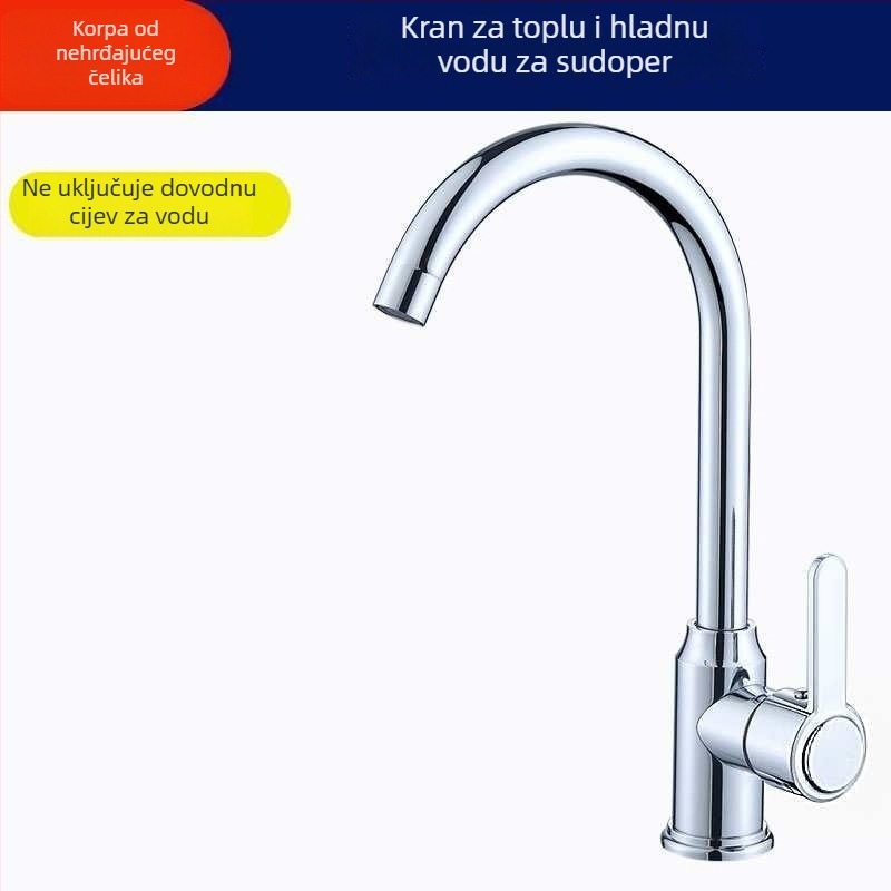 Kuhinjski slavina s tijelom od legure, keramički disk ventil, elektroplatirani završetak, montaža vijcima, topla i hladna voda