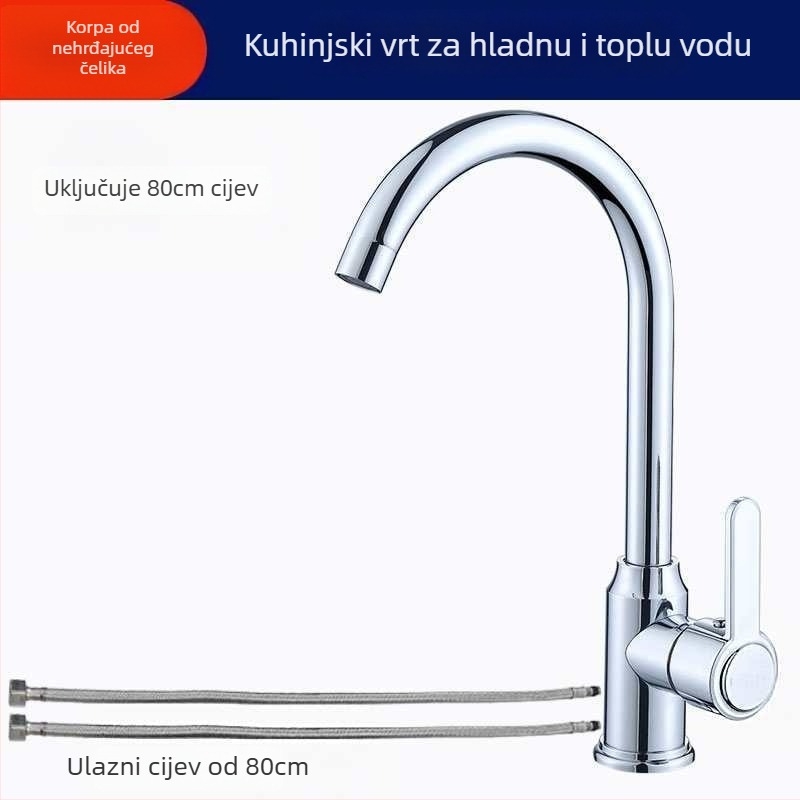 Kuhinjski slavina s tijelom od legure, keramički disk ventil, elektroplatirani završetak, montaža vijcima, topla i hladna voda
