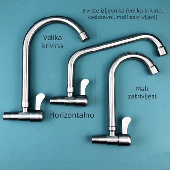 Okretni kuhinjski zidni slavine (304 nehrđajući čelik, brušeni završetak, keramički disk ventil, spiralno otvaranje)