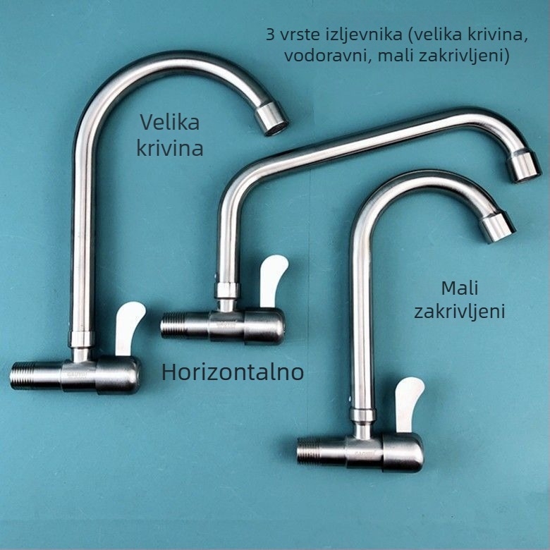 Okretni kuhinjski zidni slavine (304 nehrđajući čelik, brušeni završetak, keramički disk ventil, spiralno otvaranje)