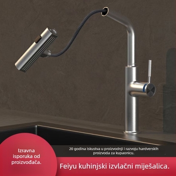 Kuhinjski faucet od cinkove legure s izvučnim izljevom, keramički ventil, dizajn s jednim zglobom, jednostavna instalacija, toplu i hladnu vodu