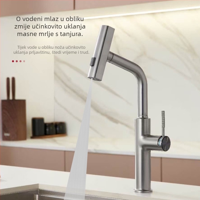 Kuhinjski faucet od cinkove legure s izvučnim izljevom, keramički ventil, dizajn s jednim zglobom, jednostavna instalacija, toplu i hladnu vodu