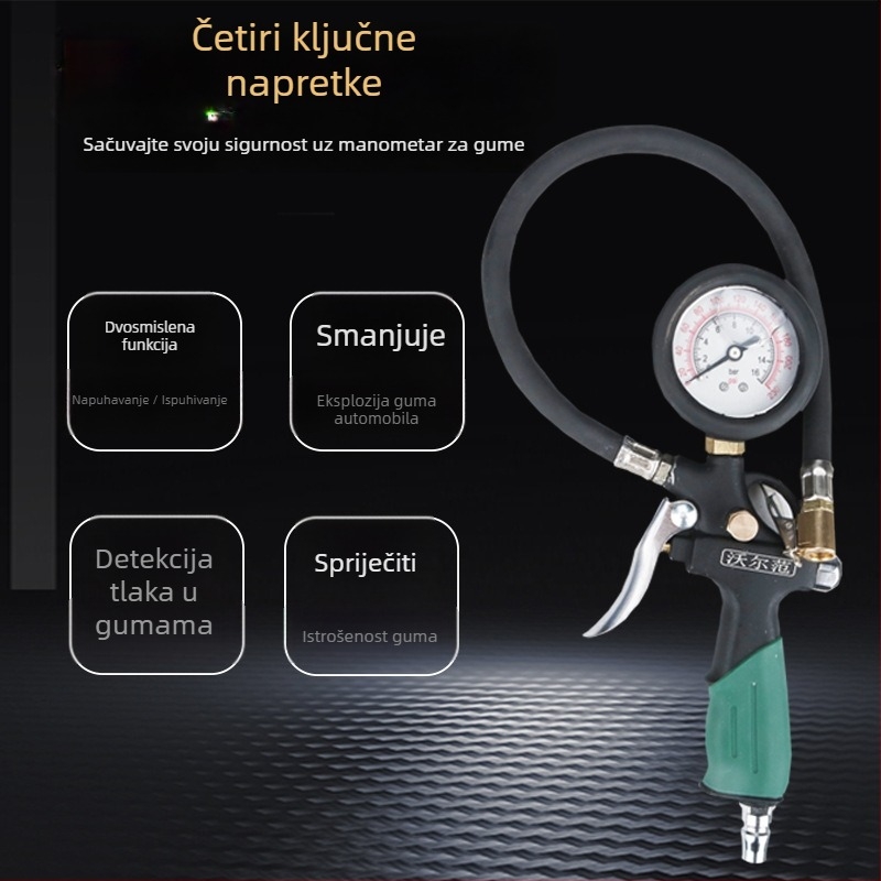 Volvan pištola za tlak u gumama i manometar – uljem potopljen manometar, raspon 0–60 psi, točnost 0,005, kućište od čistog bakra