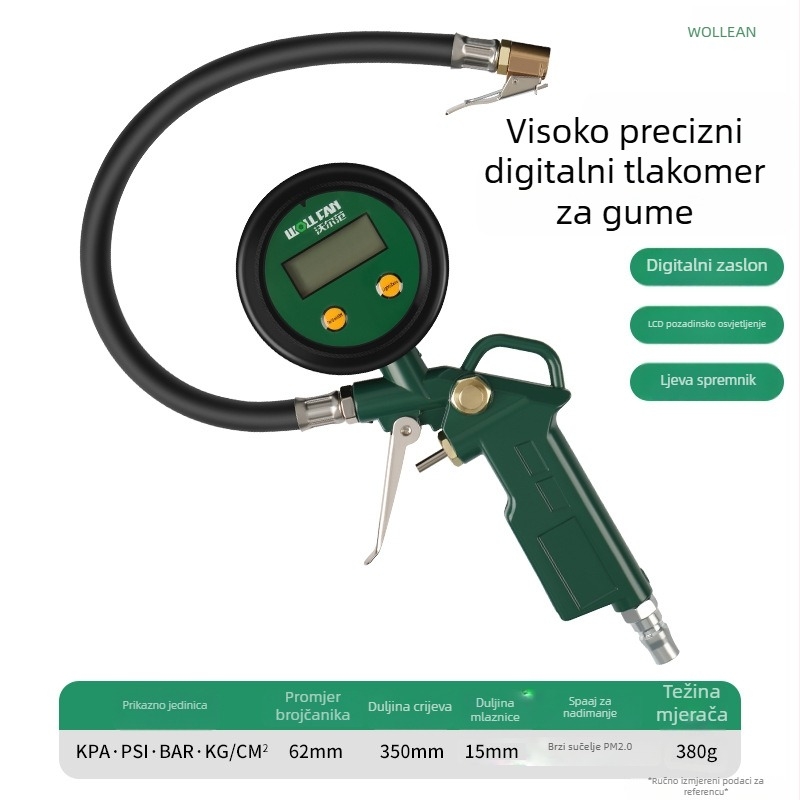 Volvan pištola za tlak u gumama i manometar – uljem potopljen manometar, raspon 0–60 psi, točnost 0,005, kućište od čistog bakra