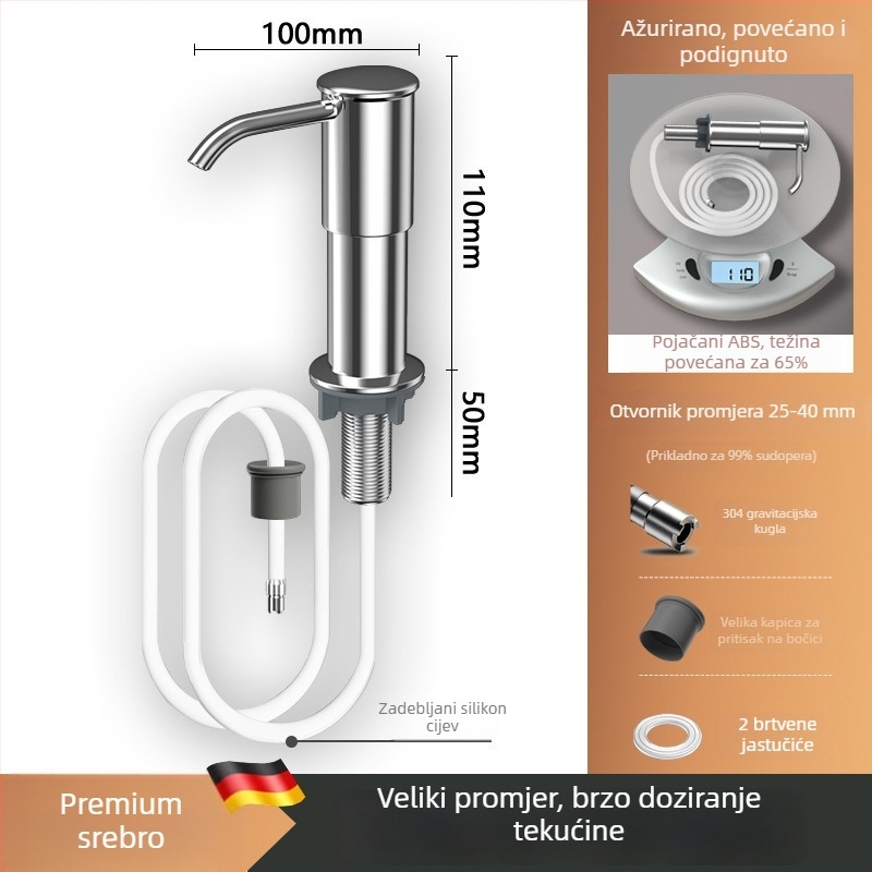 Doser za tekući sapun za sudoperu s ručnim pritiskanjem — ABS materijal, elektroplatiranje, First Impression brend, 120 g