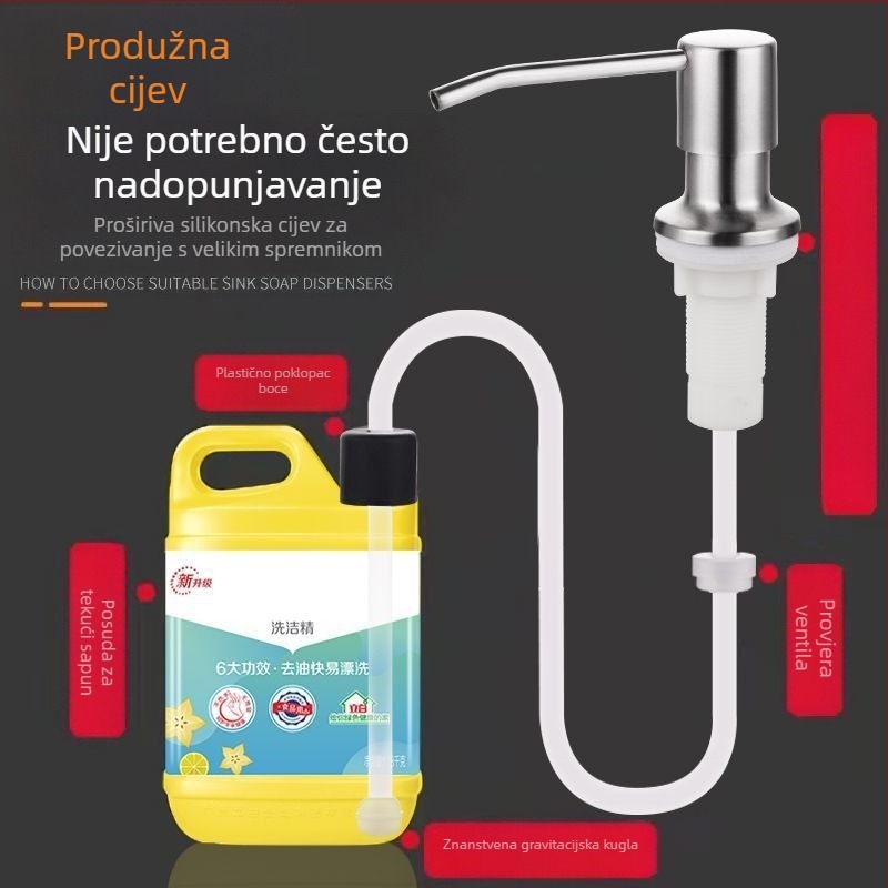 Dozator sapuna za sudoper s produžnim cijevom – 304 nehrđajući čelik, univerzalni ručni dozator (CUPC)
