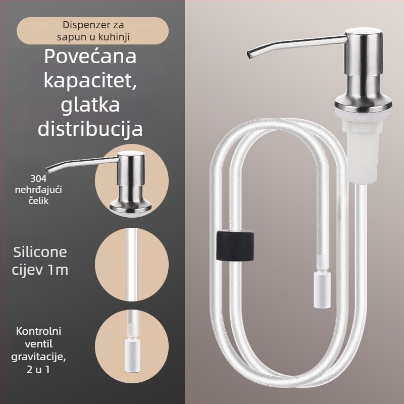 Dozator sapuna za sudoper s produžnim cijevom – 304 nehrđajući čelik, univerzalni ručni dozator (CUPC)