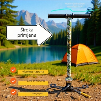 Ručna visokotlačna pumpa za zrak za punjenje boca, nehrđajući čelik, duljina 620 mm, težina 2,4 kg, 30–40 MPa