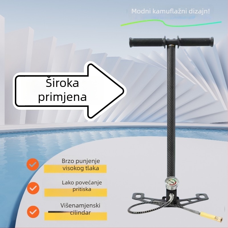 Ručna visokotlačna pumpa za zrak za punjenje boca, nehrđajući čelik, duljina 620 mm, težina 2,4 kg, 30–40 MPa