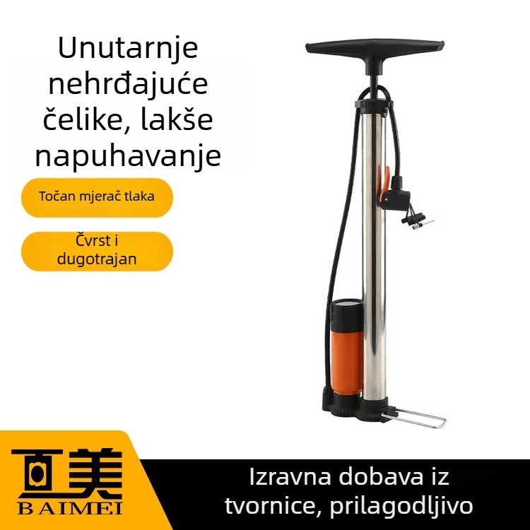 Ručna pumpa za zrak BM-6138 s manometrom, 700 g, 160 PSI, višenamjenski nastavak — za automobile, električna vozila, bicikle i košarkaške lopte