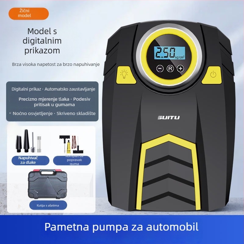 Auto pumpa za zrak za gume s digitalnim displejem, 12V, 120W, 25 L/min