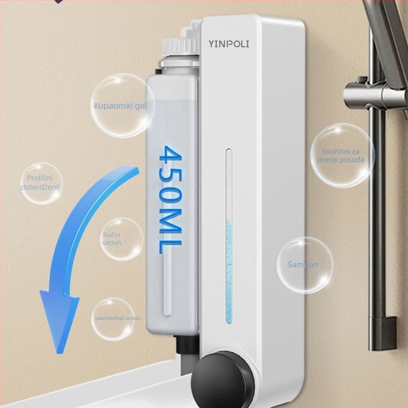 Dispenzer sapuna za kupaonicu, plastično kućište, ručno pritiskanje, moderan minimalistički stil, oksidirani završetak