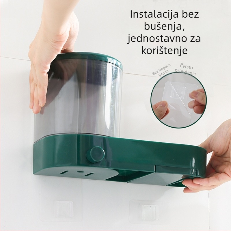 Zidni višenamjenski držač sapuna s ručnim pritiskom; od ABS plastike, injekcijsko oblikovanje, moderan minimalistički stil.