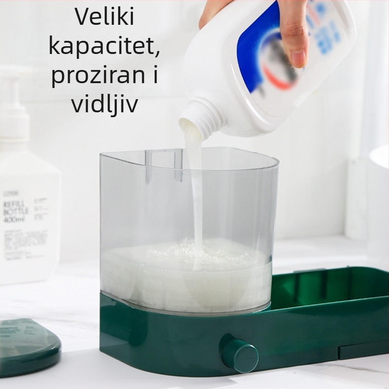 Zidni višenamjenski držač sapuna s ručnim pritiskom; od ABS plastike, injekcijsko oblikovanje, moderan minimalistički stil.