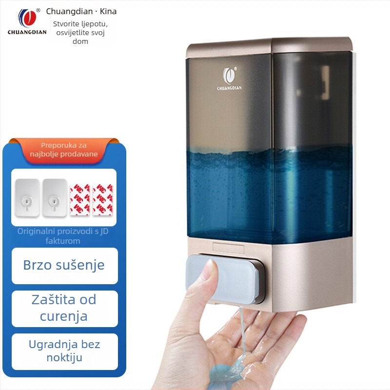 Zidni dozator sapuna od ABS kristalnog plastika, modernistički minimalistički stil, ručno pritiskanje, oksidirani završni sloj