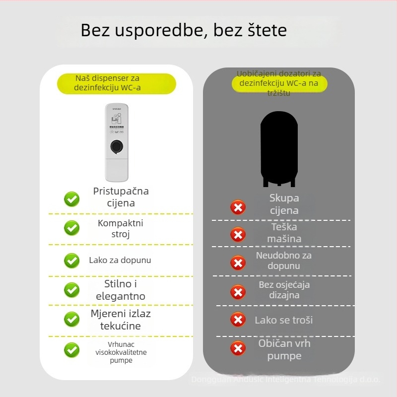 Dispenzer za pjenu dezinfekcijsko sredstvo za WC, zidni, ručno pritiskanje, ABS materijal, težina 0,5 kg