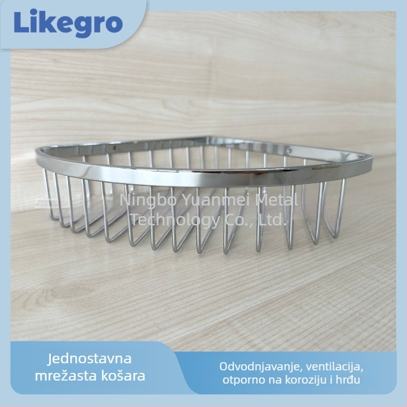 Nehrđajući čelik, kromom premazani mrežasti koš za umivaonik, trokutasti stalak, oblik ventilatora, jedan sloj, nosivost 20 kg