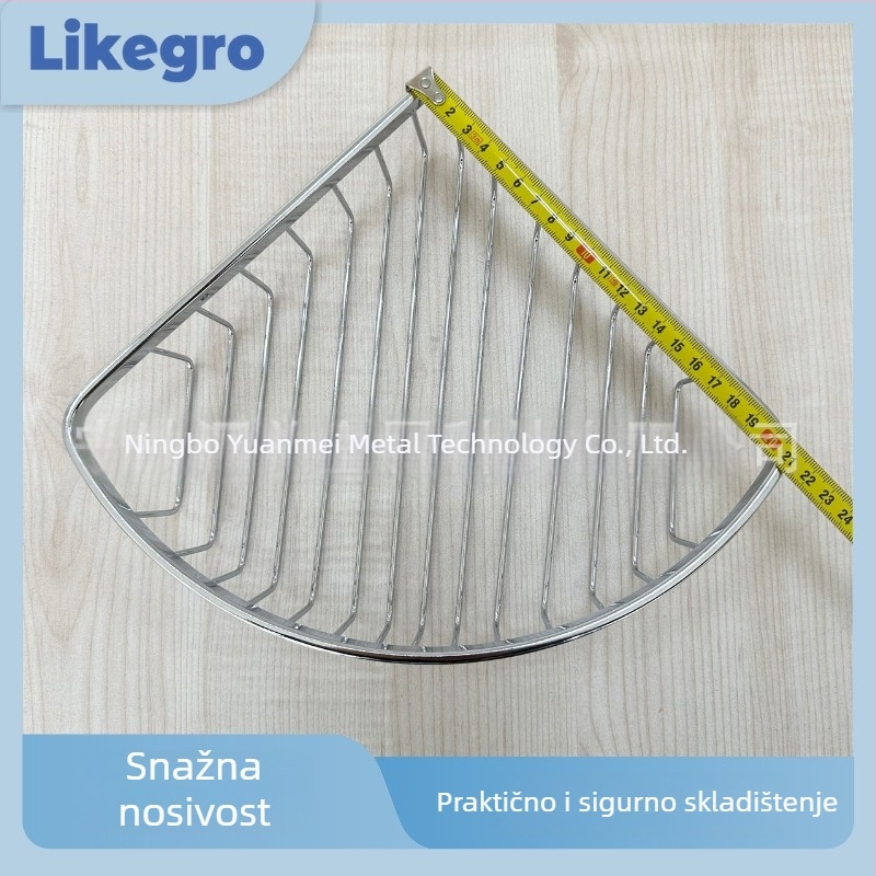 Nehrđajući čelik, kromom premazani mrežasti koš za umivaonik, trokutasti stalak, oblik ventilatora, jedan sloj, nosivost 20 kg