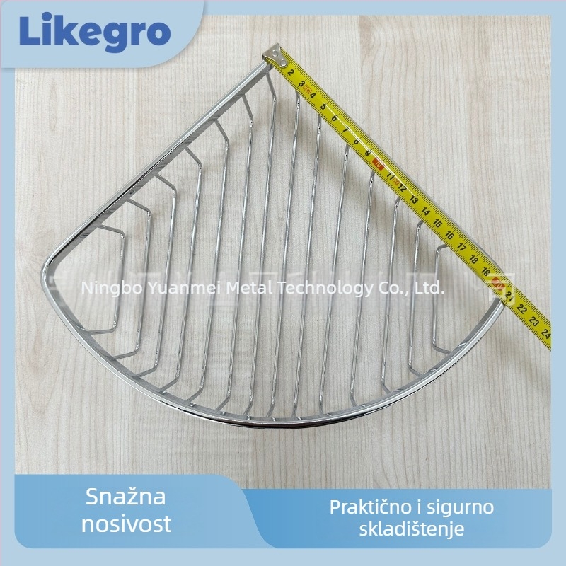 Nehrđajući čelik, kromom premazani mrežasti koš za umivaonik, trokutasti stalak, oblik ventilatora, jedan sloj, nosivost 20 kg