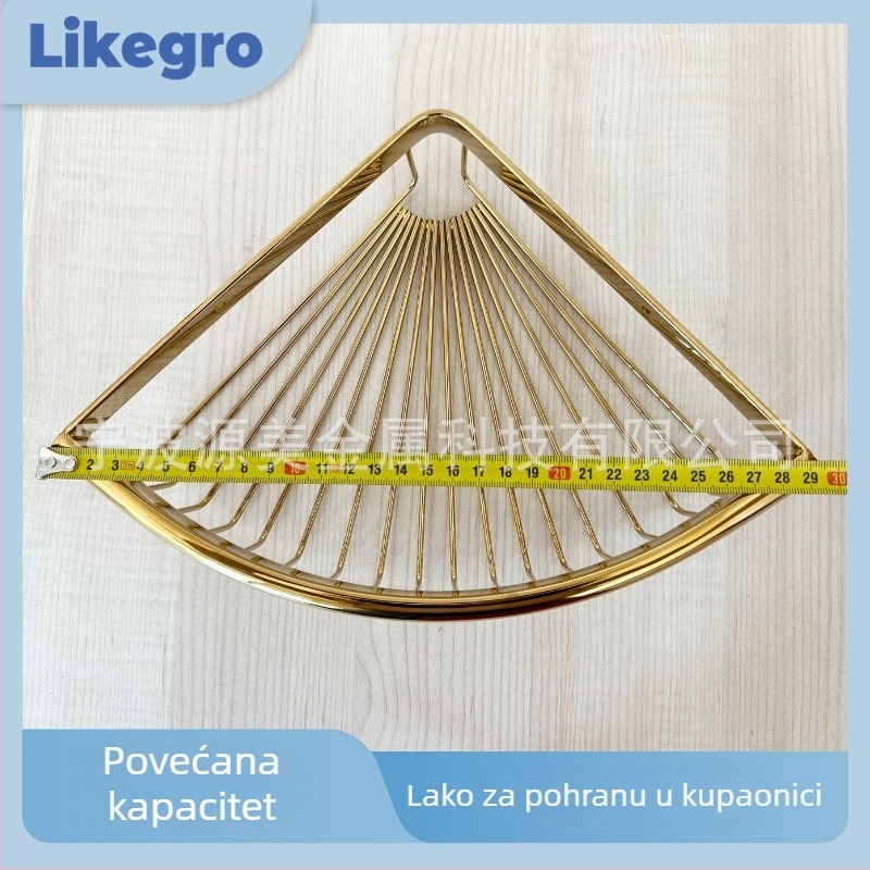 Nehrđajući čelik, kromom premazani mrežasti koš za umivaonik, trokutasti stalak, oblik ventilatora, jedan sloj, nosivost 20 kg