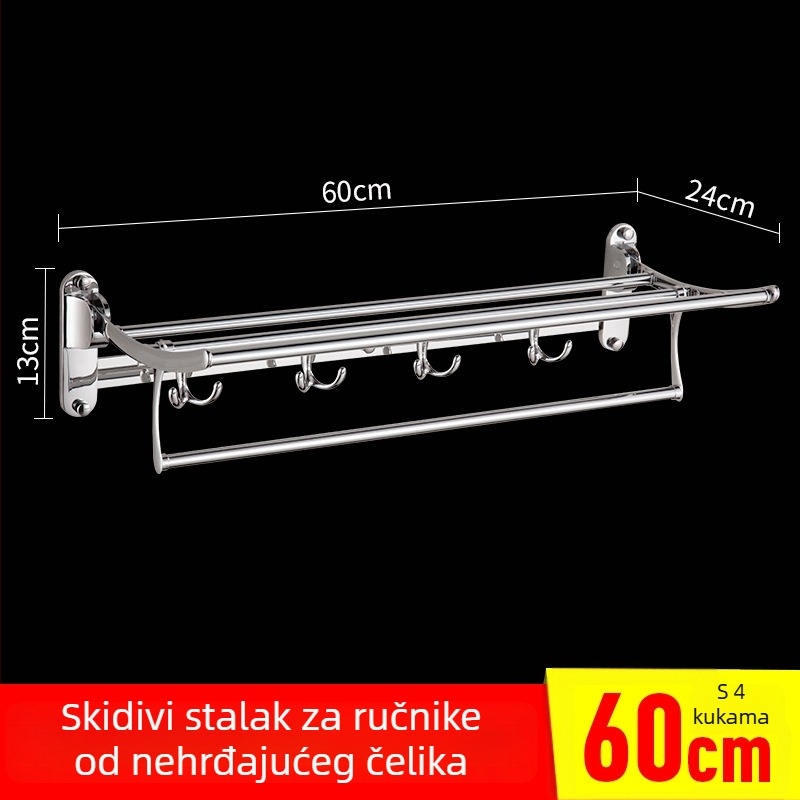 Dun Ding sklopivi stalak za ručnike od nehrđajućeg čelika, dvostruko slojevito, nosivost 50 kg, elektroplatinirana površina, kupaonica