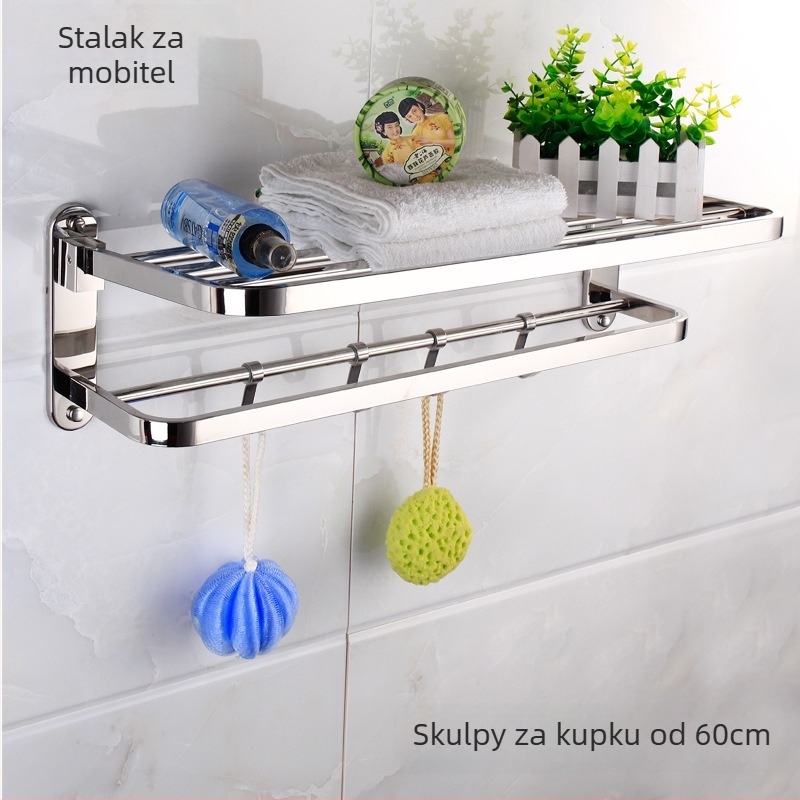 Nehrđajući čelični držač za ručnike, sklopni, dvostruki sloj, polirana površina, nosivost 10 kg