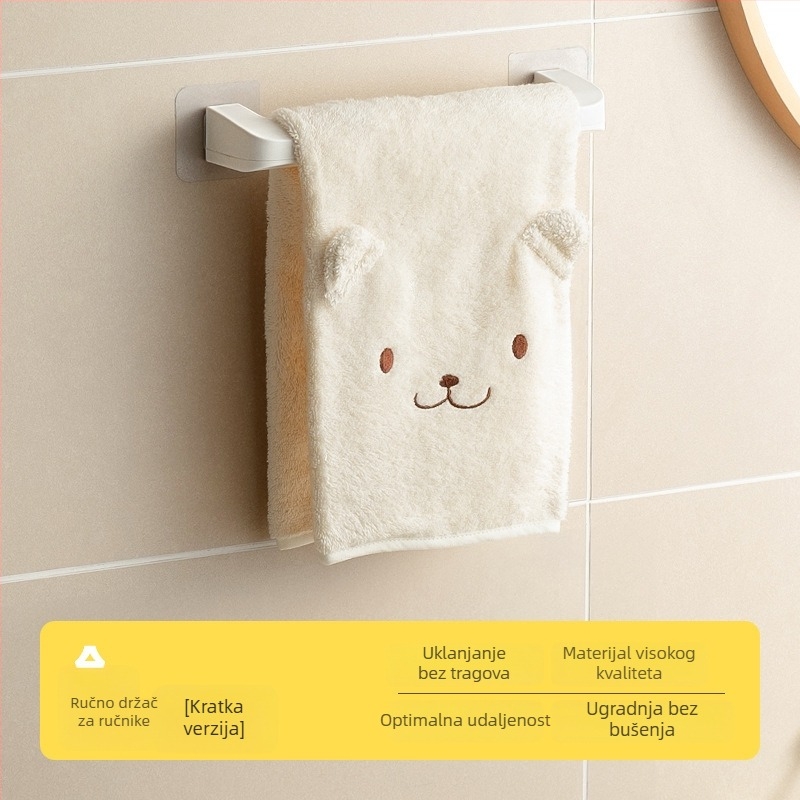 Držač za ručnike u kupaonici s jednom šipkom – trenutačna instalacija, bez bušenja, otporan na vlagu i hrđu, od plastike, moderni minimalistčki dizajn.