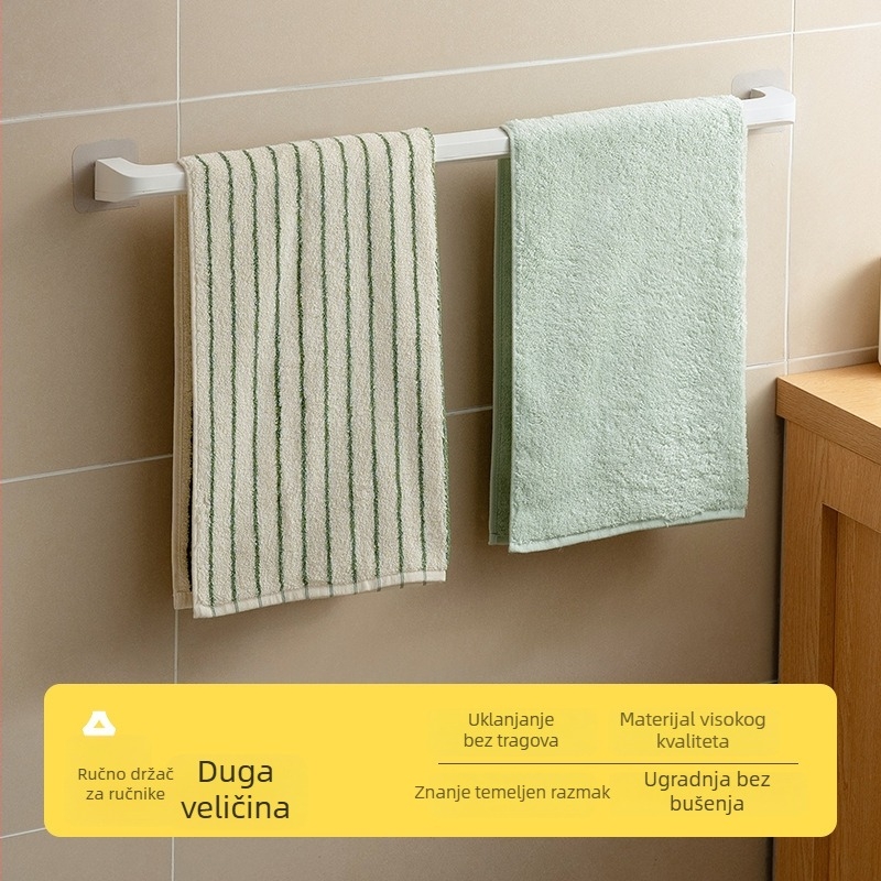 Držač za ručnike u kupaonici s jednom šipkom – trenutačna instalacija, bez bušenja, otporan na vlagu i hrđu, od plastike, moderni minimalistčki dizajn.