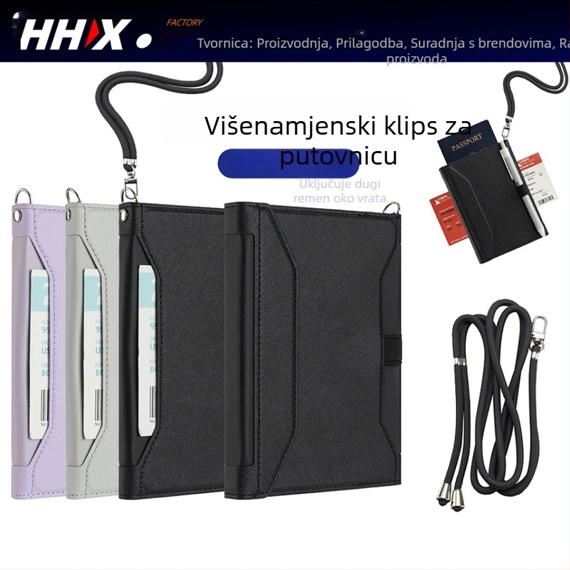 Kožna RFID zaštitna torbica za putovnicu s višestrukim pretincima za kartice i džepom za boarding pass – unisex, PU koža, sintetička podstava, poslovni/putnički stil