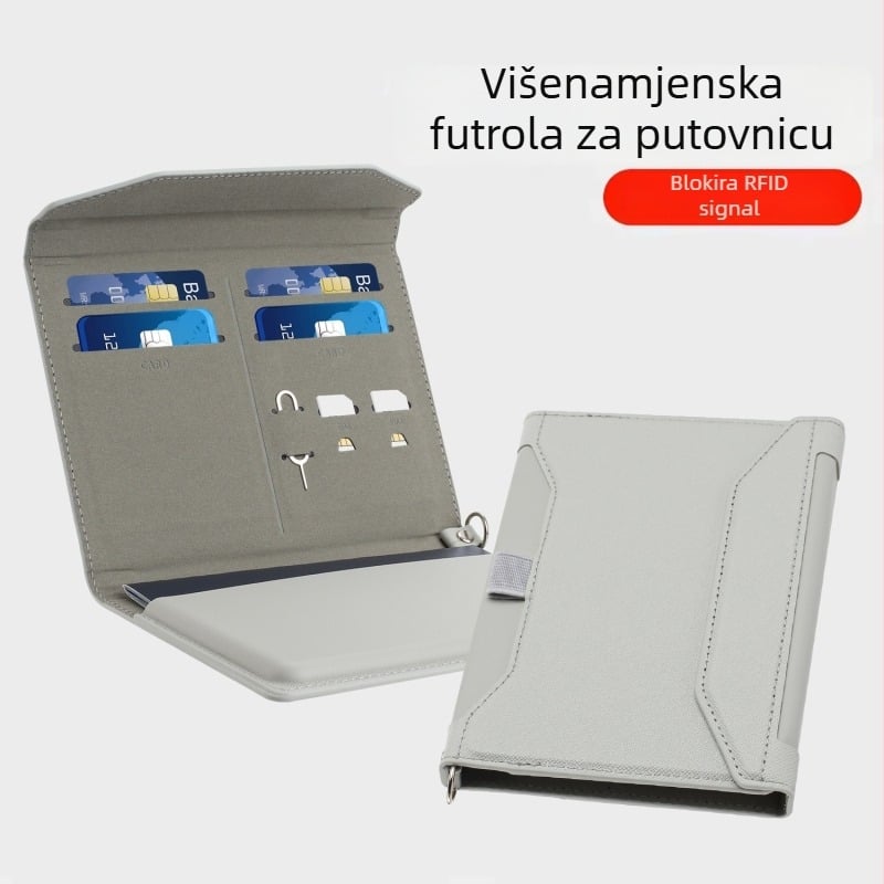 Kožna RFID zaštitna torbica za putovnicu s višestrukim pretincima za kartice i džepom za boarding pass – unisex, PU koža, sintetička podstava, poslovni/putnički stil