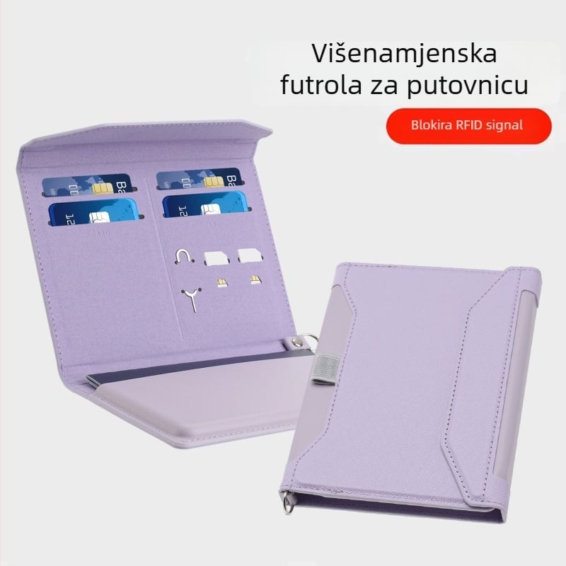 Kožna RFID zaštitna torbica za putovnicu s višestrukim pretincima za kartice i džepom za boarding pass – unisex, PU koža, sintetička podstava, poslovni/putnički stil