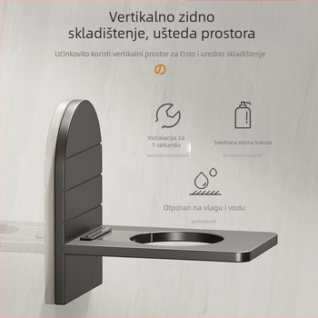 Vertikalni zidni držač za pohranu bez bušenja – gel za tuširanje, dezinfekcija ruku i kuhinjski deterdžent; materijal Space Aluminum; montaža na zid usisnom pločom; 1 sloj; kuhinja i kupaonica; Master Liao