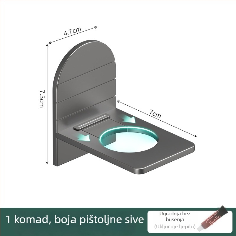 Vertikalni zidni držač za pohranu bez bušenja – gel za tuširanje, dezinfekcija ruku i kuhinjski deterdžent; materijal Space Aluminum; montaža na zid usisnom pločom; 1 sloj; kuhinja i kupaonica; Master Liao