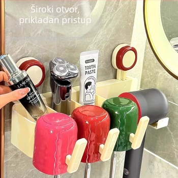 Držač za četkicu za zube sa usisnom čašom – zidni, bez bušenja, plastika, moderan minimalistički dizajn kupaonice