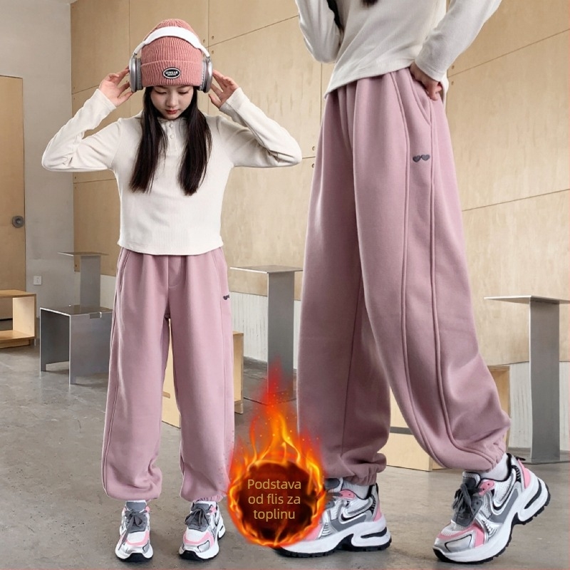 Dječje hlače s flis unutarnjom podstavom, casual stil, poliester, elastični pojas, za zimu, proljeće i jesen.