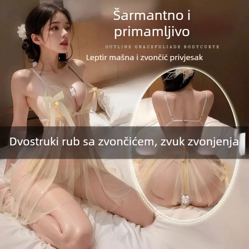 Nova plus veličina seksi prozirna mrežasta noćna haljina s naramenicama – set