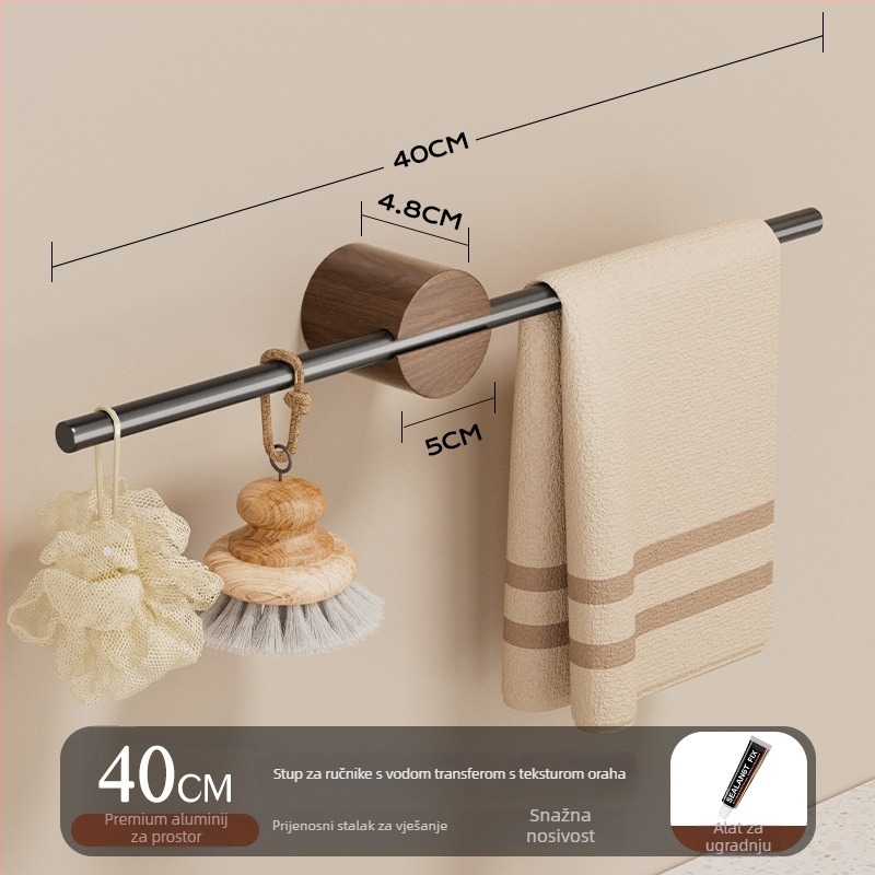 Zidni držač za ručnike bez bušenja, aluminijska legura, model Creative Towel Bar, nosivost 5–10 kg, završna obrada: sprej plastika