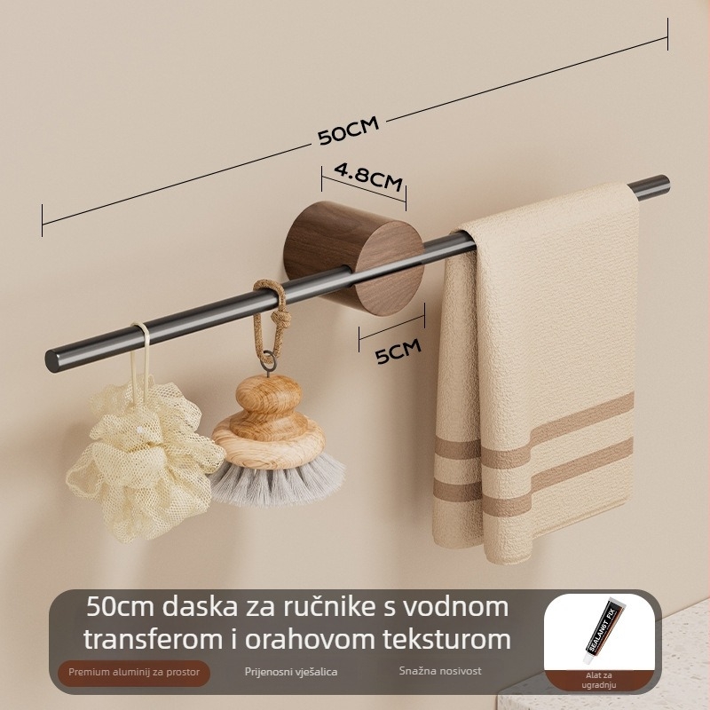 Zidni držač za ručnike bez bušenja, aluminijska legura, model Creative Towel Bar, nosivost 5–10 kg, završna obrada: sprej plastika