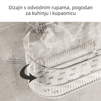 Zidni kozmetički polic s usisnim držačem za kupaonicu — plast, jednostavan i moderan dizajn