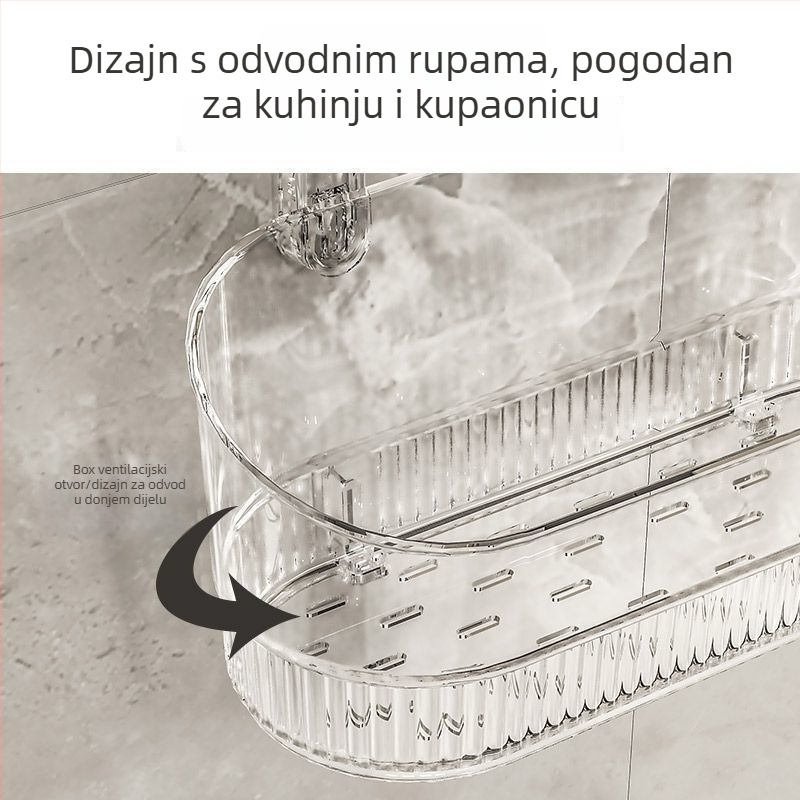 Zidni kozmetički polic s usisnim držačem za kupaonicu — plast, jednostavan i moderan dizajn