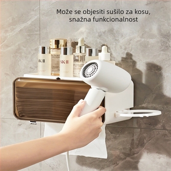 An Rushan PP držač za ručnike za lice s držačem za sušilo za kosu, zidni, bez bušenja