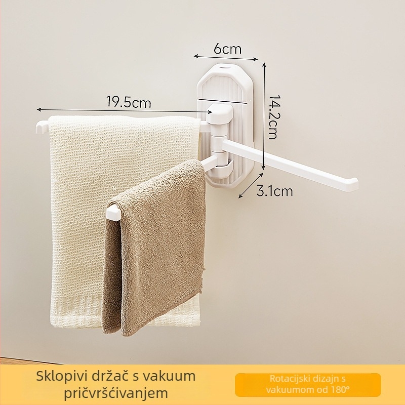 Držač ručnika s usisnom čašicom, okretni, bez bušenja, zidni, plastični, nosivost 1 kg